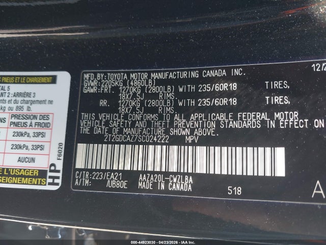 44923030 :رقم المزاد ، 2T2GDCAZ7SC024222 vin ، 2025 Lexus Nx 250 Premium مزاد بيع