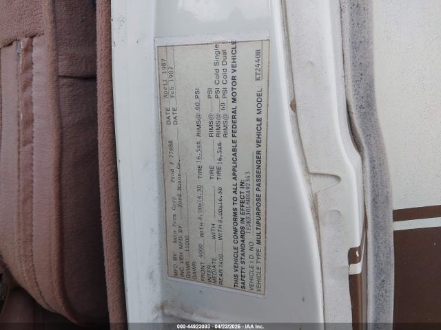 44923093 :رقم المزاد ، 1FDKE30L6HHA92343 vin ، 1987 Ford Sunset E350 Cutaway Van مزاد بيع