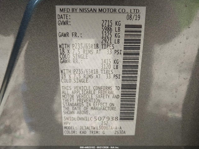 5N1DL0MN1LC507938 Infiniti QX60 LUXE