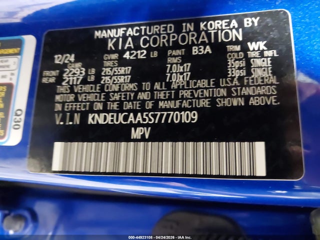 2025 Kia Seltos S მანქანა იყიდება აუქციონზე, vin: KNDEUCAA5S7770109, აუქციონის ნომერი: 44923108