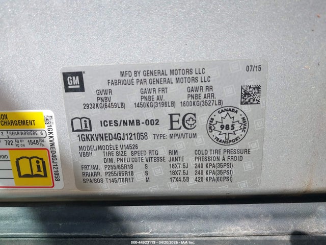 2016 Gmc Acadia Sle-1 მანქანა იყიდება აუქციონზე, vin: 1GKKVNED4GJ121058, აუქციონის ნომერი: 44923119