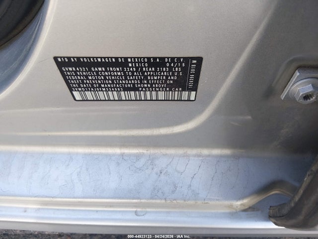 Aukcja sprzedaży 2015 Volkswagen Jetta 1.8t Se, vin: 3VWD17AJ0FM334983, numer aukcji: 44923123