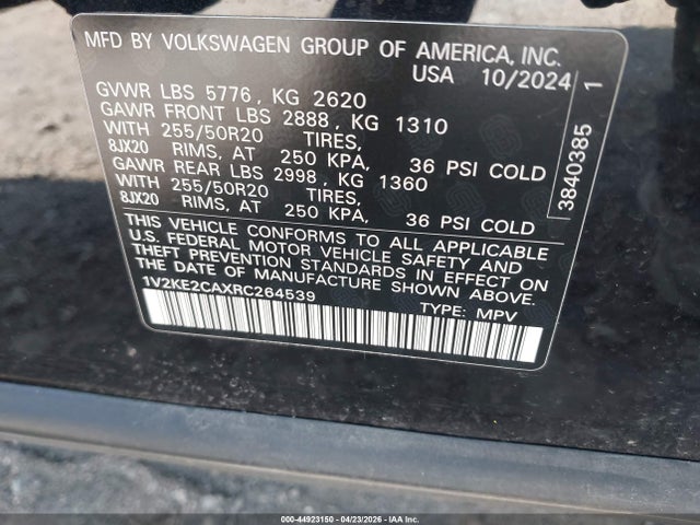 Aukcja sprzedaży 2024 Volkswagen Atlas Cross Sport 2.0t Se W/technology, vin: 1V2KE2CAXRC264539, numer aukcji: 44923150