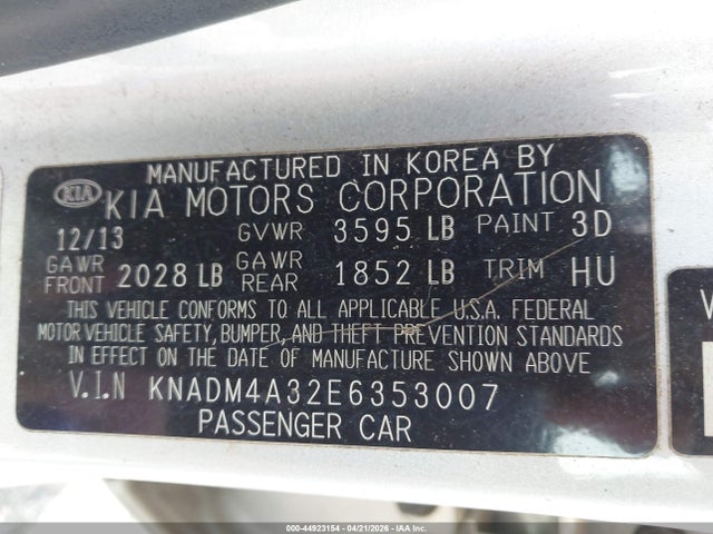 KIA RIO LX 2014 KNADM4A32E6353007 Image 9