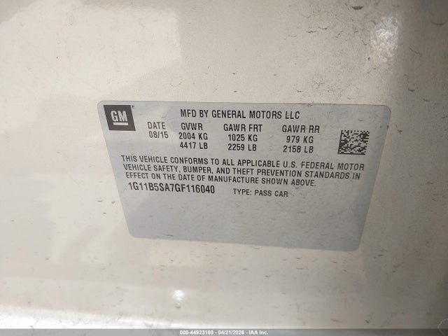 Chevrolet Malibu Limited Ls 2016 1G11B5SA7GF116040 Image 9