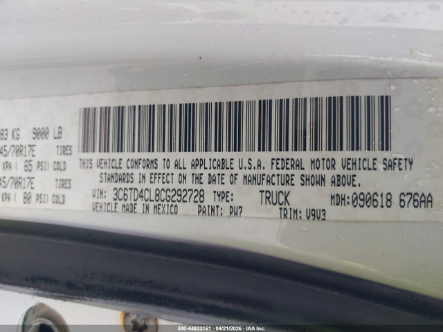 2012 Ram 2500 St მანქანა იყიდება აუქციონზე, vin: 3C6TD4CL8CG292728, აუქციონის ნომერი: 44923161