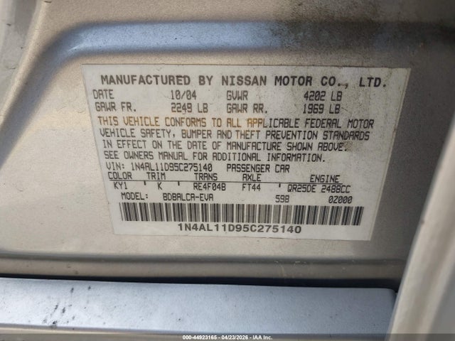 Продаж на аукціоні авто 2005 Nissan Altima 2.5 S, vin: 1N4AL11D95C275140, номер лоту: 44923165