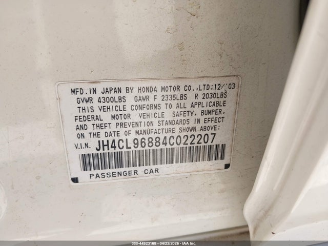 2004 Acura Tsx მანქანა იყიდება აუქციონზე, vin: JH4CL96884C022207, აუქციონის ნომერი: 44923168
