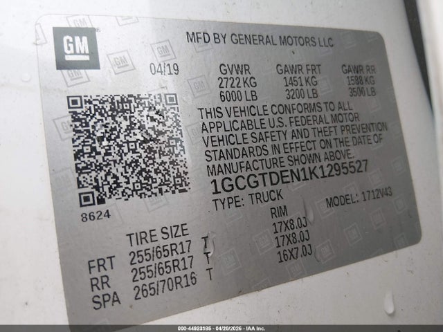 1GCGTDEN1K1295527 Chevrolet Colorado Z71