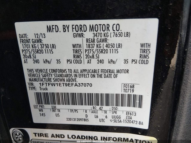 44923221 :رقم المزاد ، 1FTFW1ET9EFA37070 vin ، 2014 Ford F-150 Xlt مزاد بيع