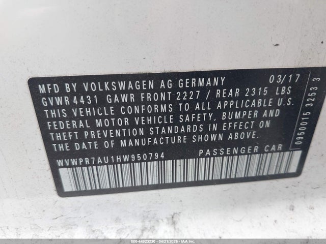 WVWPR7AU1HW950794 Volkswagen E-golf Sel Premium