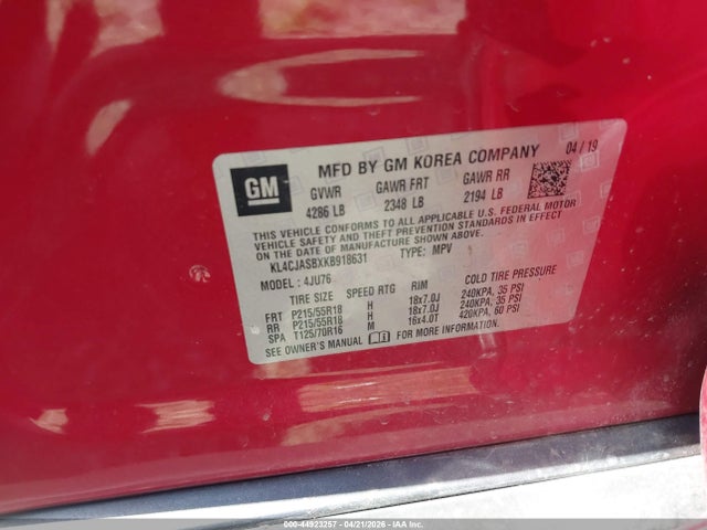 44923257 :رقم المزاد ، KL4CJASBXKB918631 vin ، 2019 Buick Encore Fwd Preferred مزاد بيع