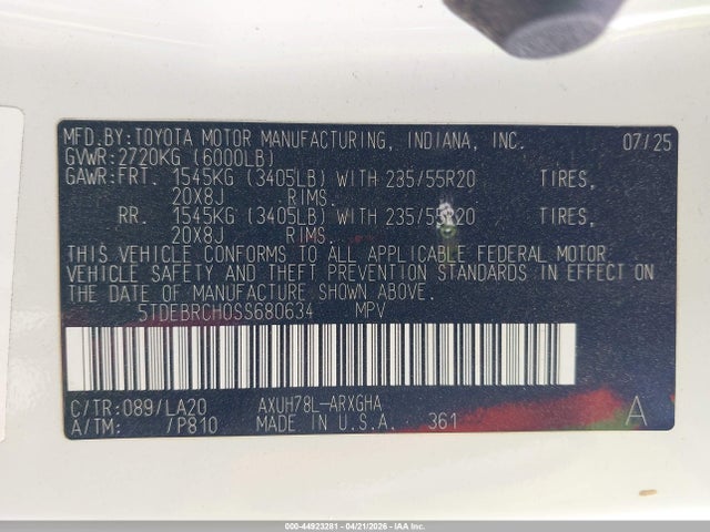 Toyota Highlander Hybrid Platinum 2025 5TDEBRCH0SS680634 Image 9