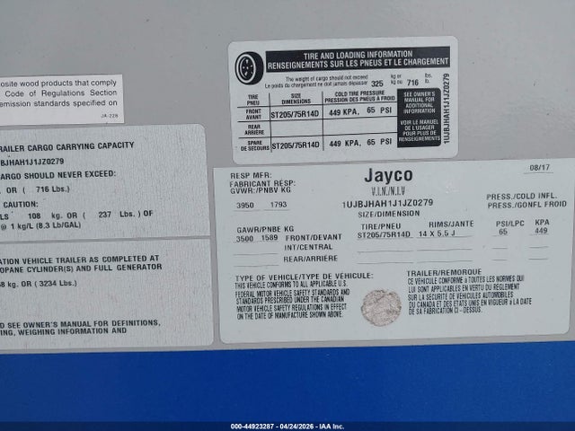1UJBJHAH1J1JZ0279 Jayco Other