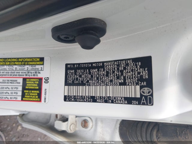 Продажа на аукционе авто 2019 Toyota Corolla Le, vin: 2T1BURHE6KC165559, номер лота: 44923288