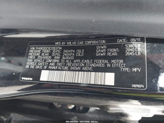 Продаж на аукціоні авто 2012 Volvo Xc60 T6 Platinum, vin: YV4902DZ3C2263794, номер лоту: 44923292