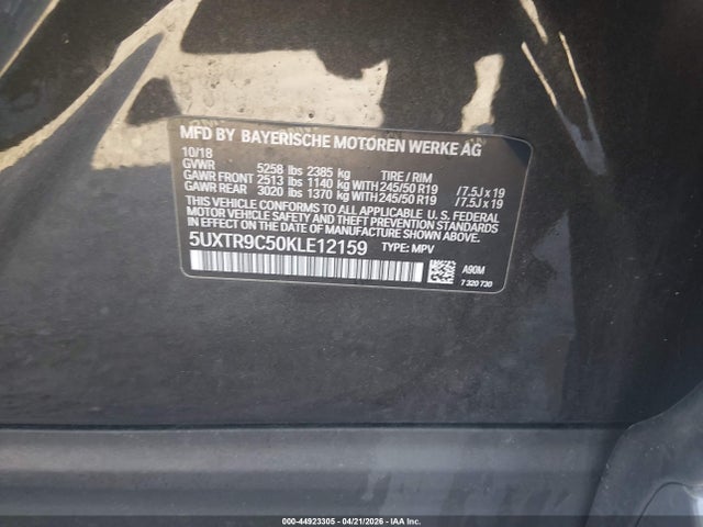 Продаж на аукціоні авто 2019 Bmw X3 Xdrive30i, vin: 5UXTR9C50KLE12159, номер лоту: 44923305