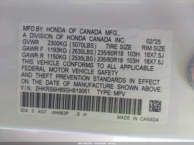 2HKRS6H89SH819061 Honda Cr-v Hybrid Sport-l