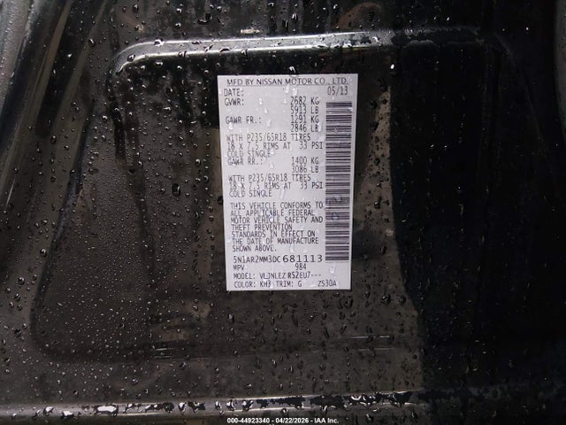 Продаж на аукціоні авто 2013 Nissan Pathfinder Sv, vin: 5N1AR2MM3DC681113, номер лоту: 44923340