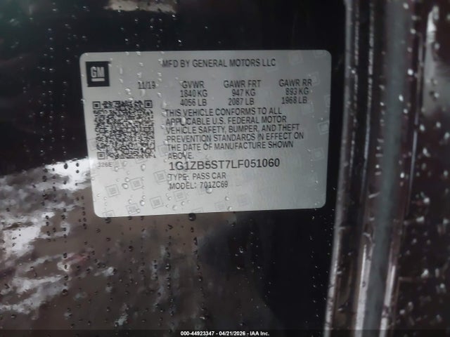 44923347 :رقم المزاد ، 1G1ZB5ST7LF051060 vin ، 2020 Chevrolet Malibu Fwd Ls مزاد بيع