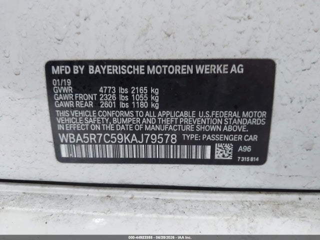 Aukcja sprzedaży 2019 Bmw 330i Xdrive, vin: WBA5R7C59KAJ79578, numer aukcji: 44923355