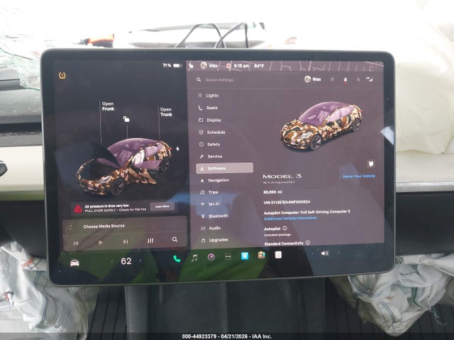 2021 Tesla Model 3 Standard Range Plus Rear-wheel Drive მანქანა იყიდება აუქციონზე, vin: 5YJ3E1EA4MF000824, აუქციონის ნომერი: 44923379