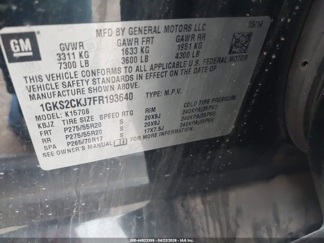 2015 Gmc Yukon Denali მანქანა იყიდება აუქციონზე, vin: 1GKS2CKJ7FR193640, აუქციონის ნომერი: 44923399