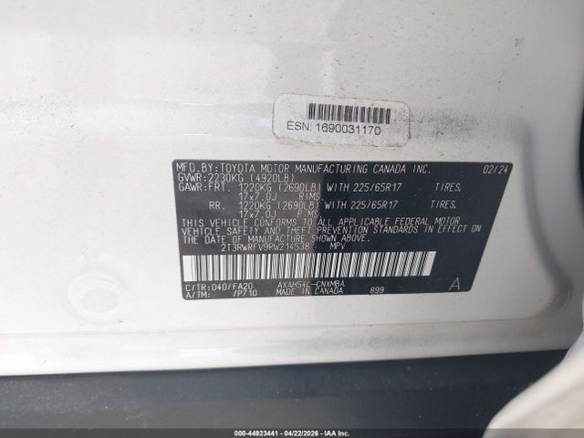 Aukcja sprzedaży 2024 Toyota Rav4 Hybrid Xle, vin: 2T3RWRFV9RW214538, numer aukcji: 44923441