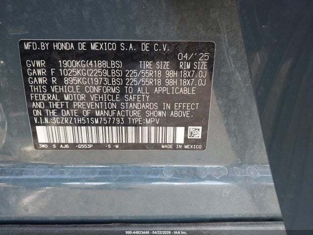 3CZRZ1H51SM757793 Honda Hr-v 2wd Sport