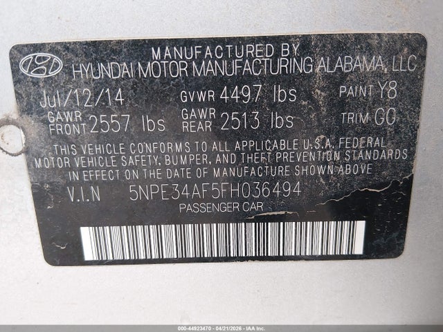 Aukcja sprzedaży 2015 Hyundai Sonata Limited, vin: 5NPE34AF5FH036494, numer aukcji: 44923470