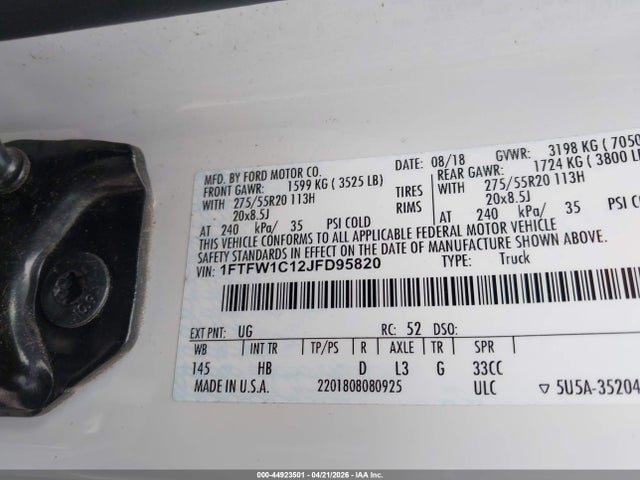 1FTFW1C12JFD95820 Ford F-150 Lariat