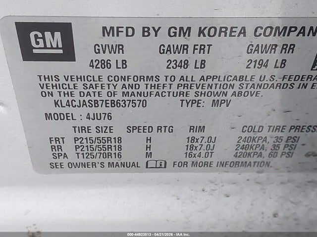 Aukcja sprzedaży 2014 Buick Encore, vin: KL4CJASB7EB637570, numer aukcji: 44923513
