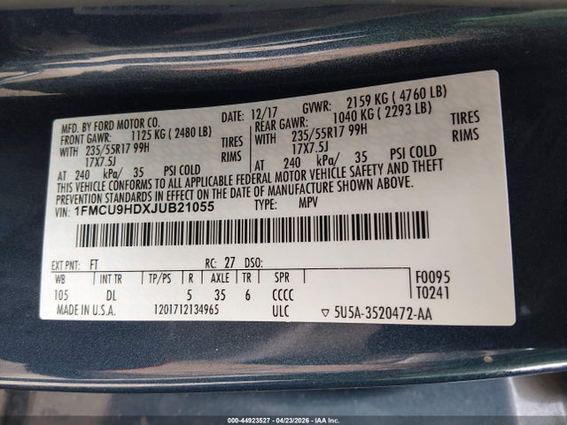 Ford ESCAPE SEL 2018 1FMCU9HDXJUB21055 Image 9