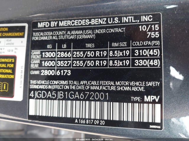 Mercedes-Benz GLE 350 2016 4JGDA5JB1GA672001 Image 9