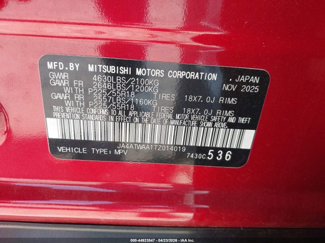 Продаж на аукціоні авто 2026 Mitsubishi Eclipse Cross Black Edition S-awc/se S-awc/sel S-awc, vin: JA4ATWAA1TZ014019, номер лоту: 44923547