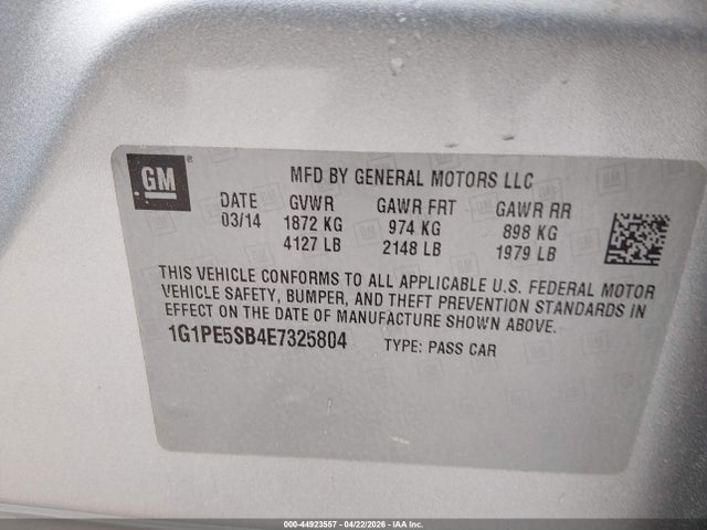 1G1PE5SB4E7325804 Chevrolet Cruze 2lt Auto