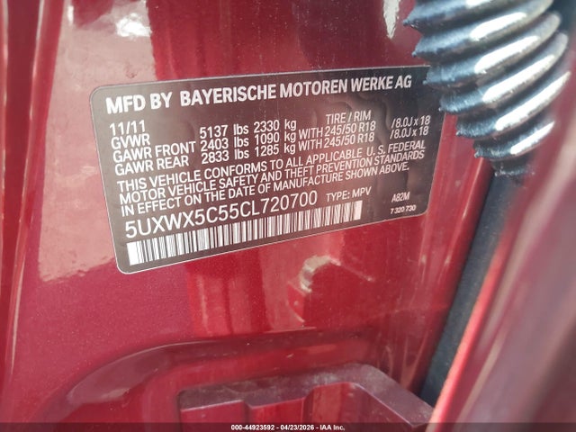 Aukcja sprzedaży 2012 Bmw X3 Xdrive28i, vin: 5UXWX5C55CL720700, numer aukcji: 44923592