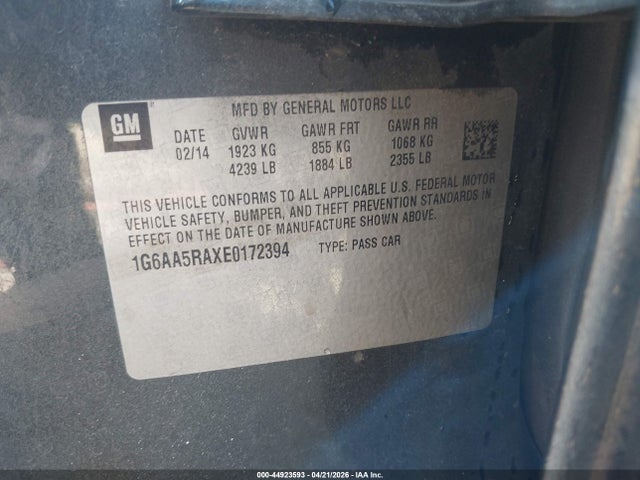 2014 Cadillac Ats Standard მანქანა იყიდება აუქციონზე, vin: 1G6AA5RAXE0172394, აუქციონის ნომერი: 44923593