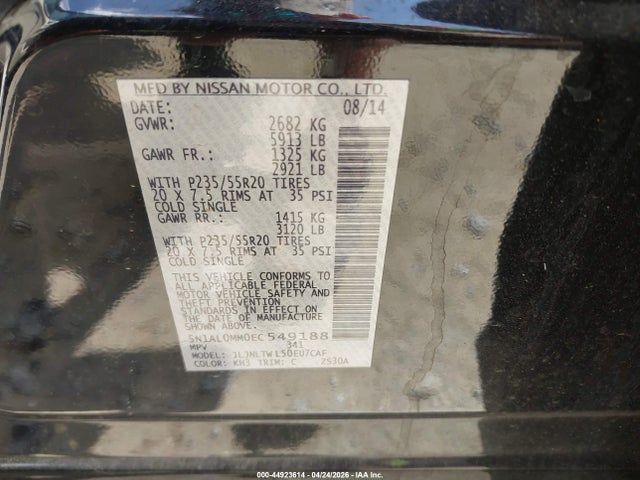 44923614 :رقم المزاد ، 5N1AL0MM0EC549188 vin ، 2014 Infiniti Qx60 مزاد بيع