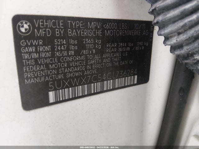 Продаж на аукціоні авто 2012 Bmw X3 Xdrive35i, vin: 5UXWX7C54CL736284, номер лоту: 44923652
