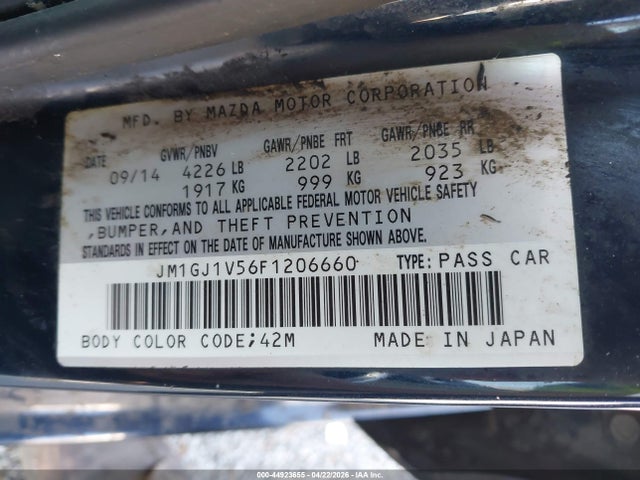 Aukcja sprzedaży 2015 Mazda Mazda6 I Touring, vin: JM1GJ1V56F1206660, numer aukcji: 44923655