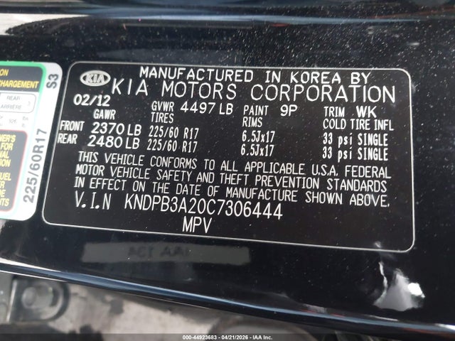 Aukcja sprzedaży 2012 Kia Sportage Lx, vin: KNDPB3A20C7306444, numer aukcji: 44923683