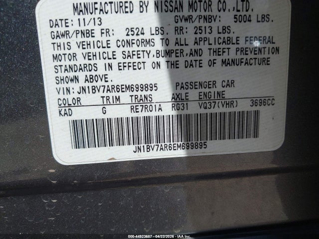 44923687 :رقم المزاد ، JN1BV7AR6EM699895 vin ، 2014 Infiniti Q50 Sport مزاد بيع