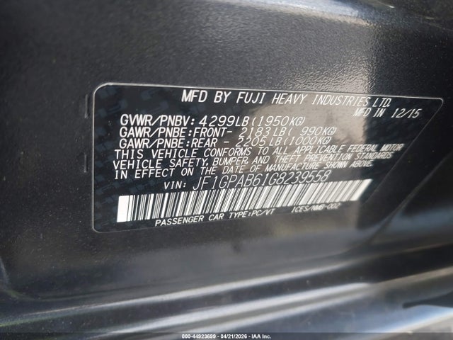 44923699 :رقم المزاد ، JF1GPAB61G8239558 vin ، 2016 Subaru Impreza 2.0i Premium مزاد بيع
