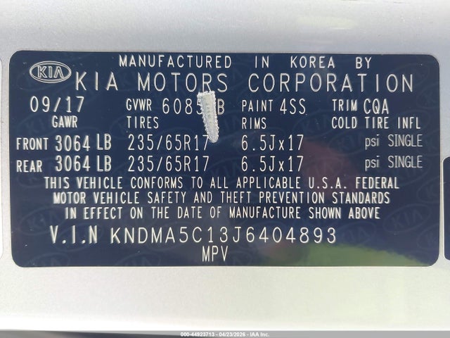 Продаж на аукціоні авто 2018 Kia Sedona L, vin: KNDMA5C13J6404893, номер лоту: 44923713