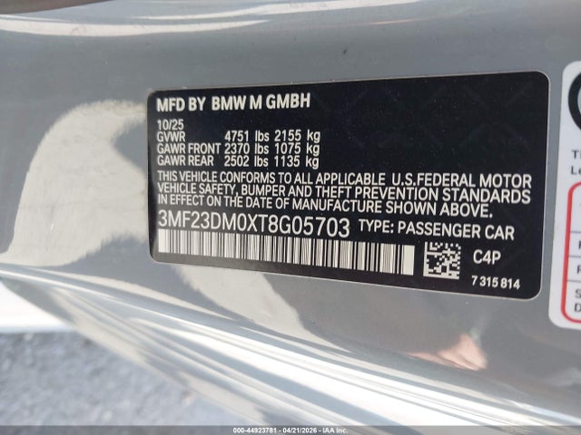 Aukcja sprzedaży 2026 Bmw M2, vin: 3MF23DM0XT8G05703, numer aukcji: 44923781