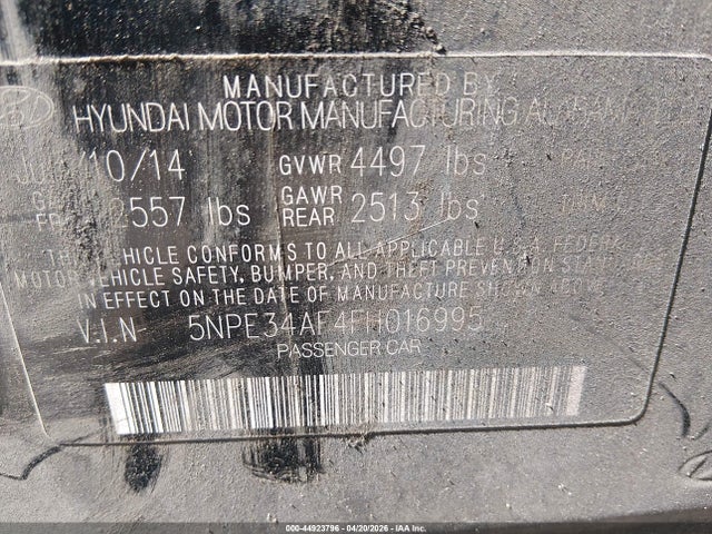Hyundai Sonata Limited 2015 5NPE34AF4FH016995 Image 9