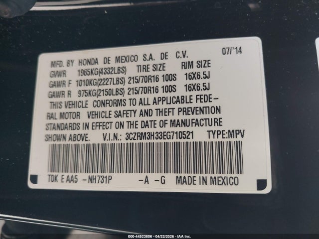 Aukcja sprzedaży 2014 Honda Cr-v Lx, vin: 3CZRM3H33EG710521, numer aukcji: 44923806