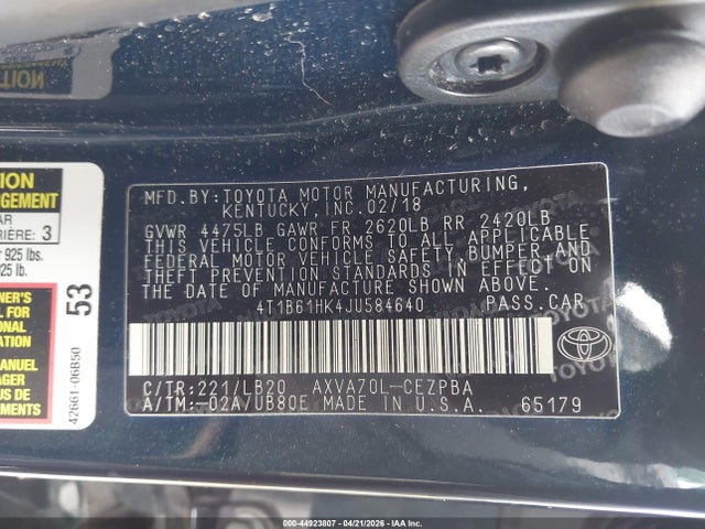 2018 Toyota Camry Xse მანქანა იყიდება აუქციონზე, vin: 4T1B61HK4JU584640, აუქციონის ნომერი: 44923807