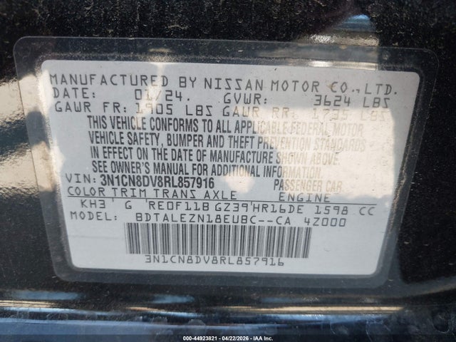 3N1CN8DV8RL857916 Nissan Versa 1.6 S